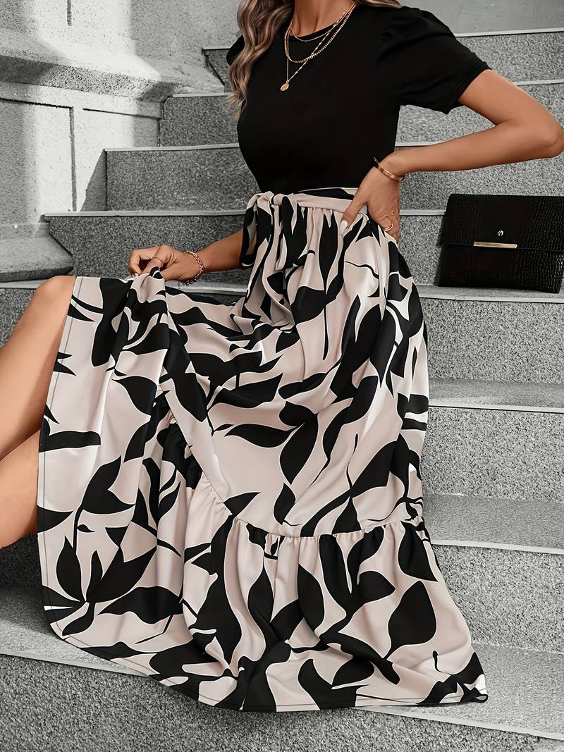 Dames Elegante Bladprint Zomerjurk | Maxi