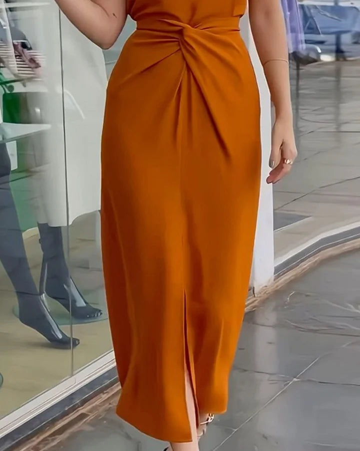Dames Elegante zomerjurk met gedraaide taille | Midi