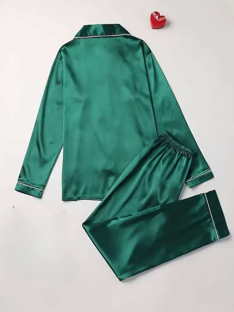 Dames luxe satijnen pyjama set | Lange mouwen knoopsluiting
