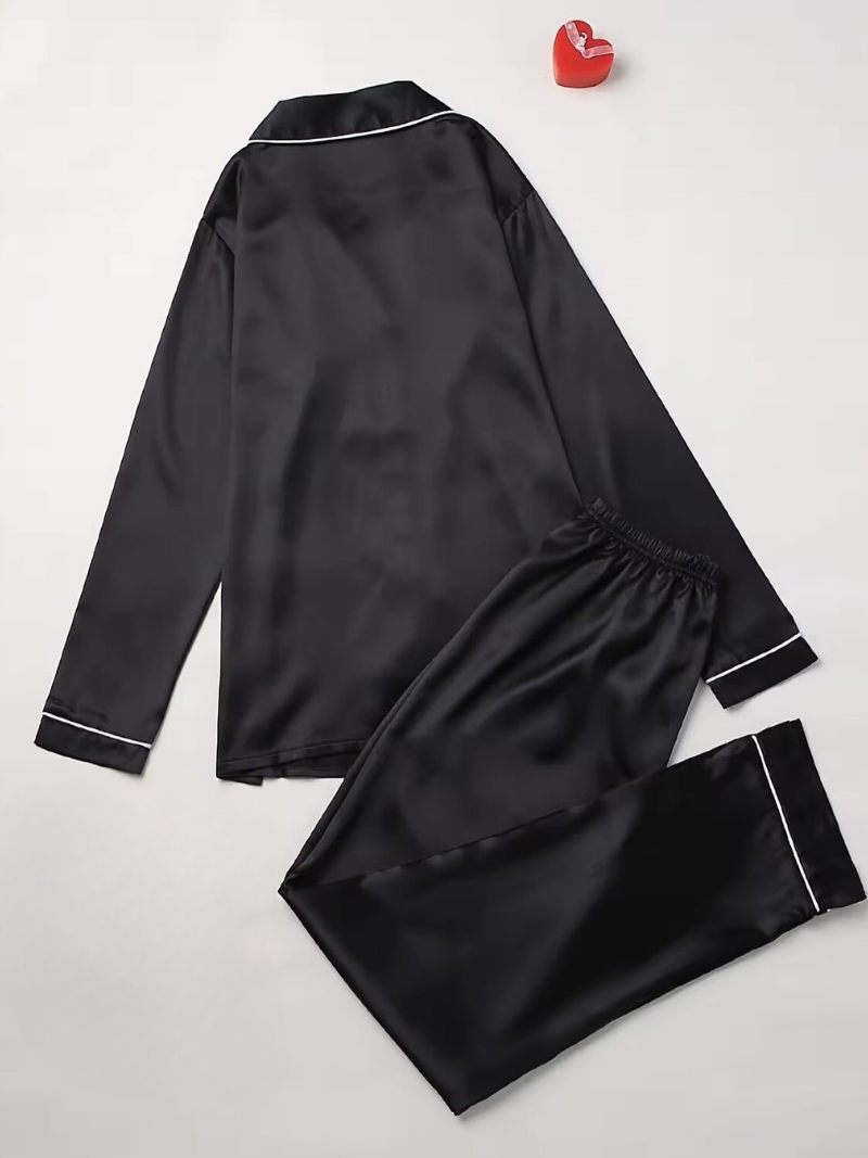 Dames luxe satijnen pyjama set | Lange mouwen knoopsluiting