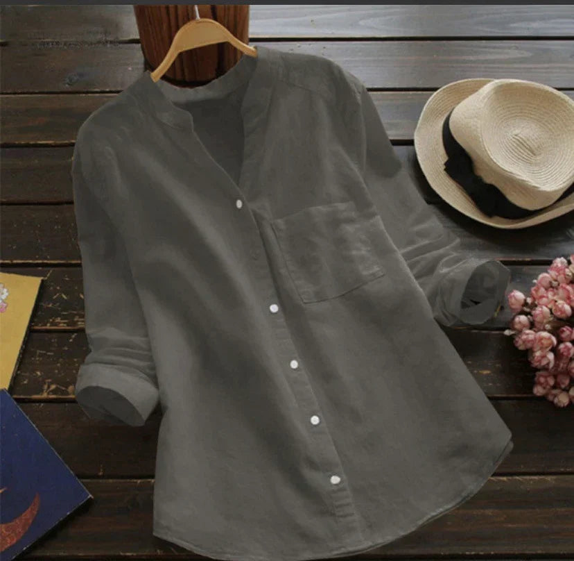 Dames Zomerse Luchtige Blouse | Knoopsluiting, Langemouw