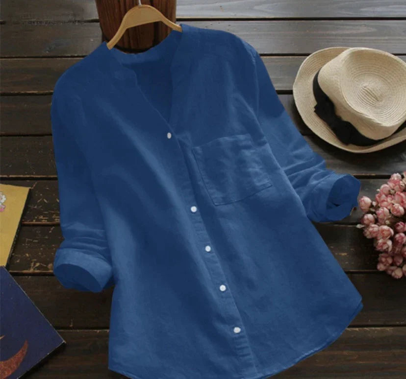 Dames Zomerse Luchtige Blouse | Knoopsluiting, Langemouw