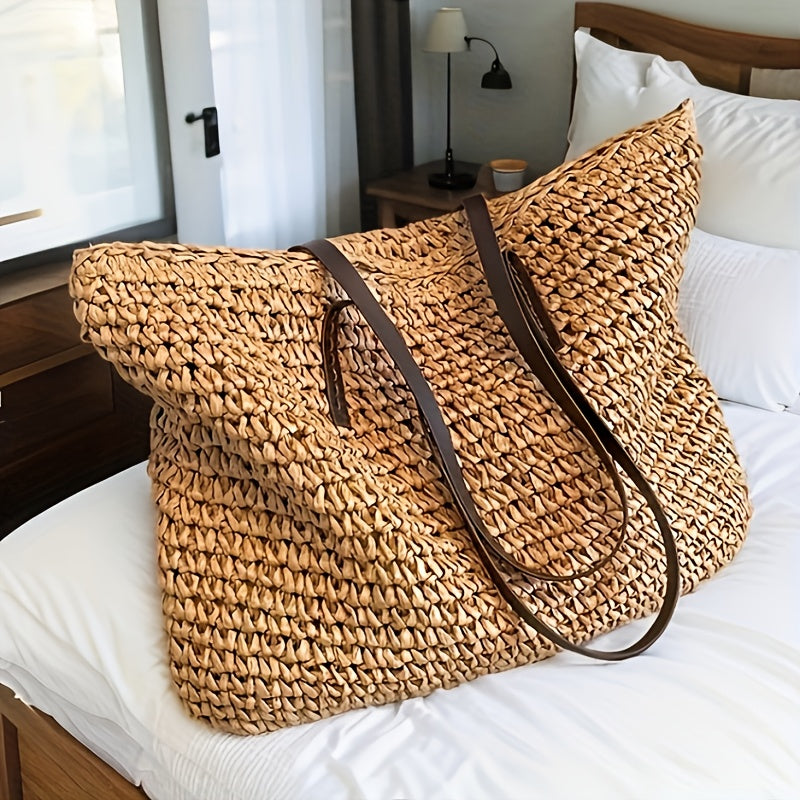 Dames Bohemian Zomer Strandtas | Groot, Met Donkere Hengsels