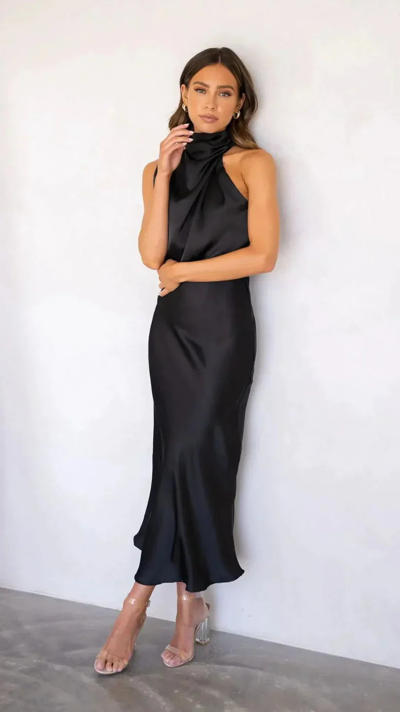 Dames Elegante satijnen avondjurk | Midi