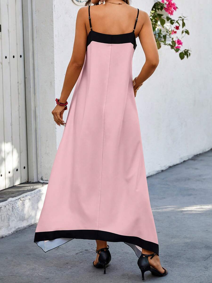 Dames Elegante Contrastband Zomerjurk | Maxi