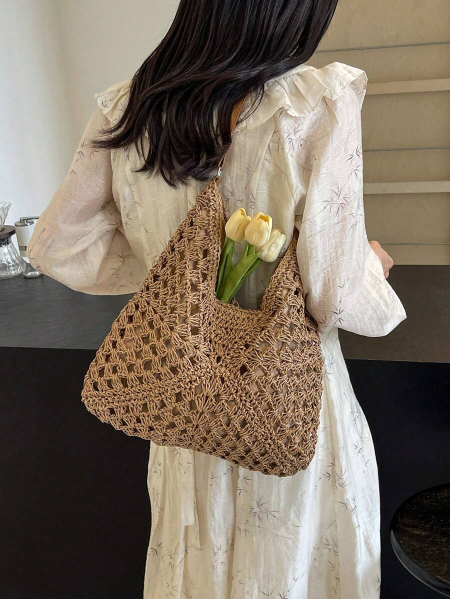 Dames Bohemian Zomer Rieten Tas | Groot, Gehaakt Design