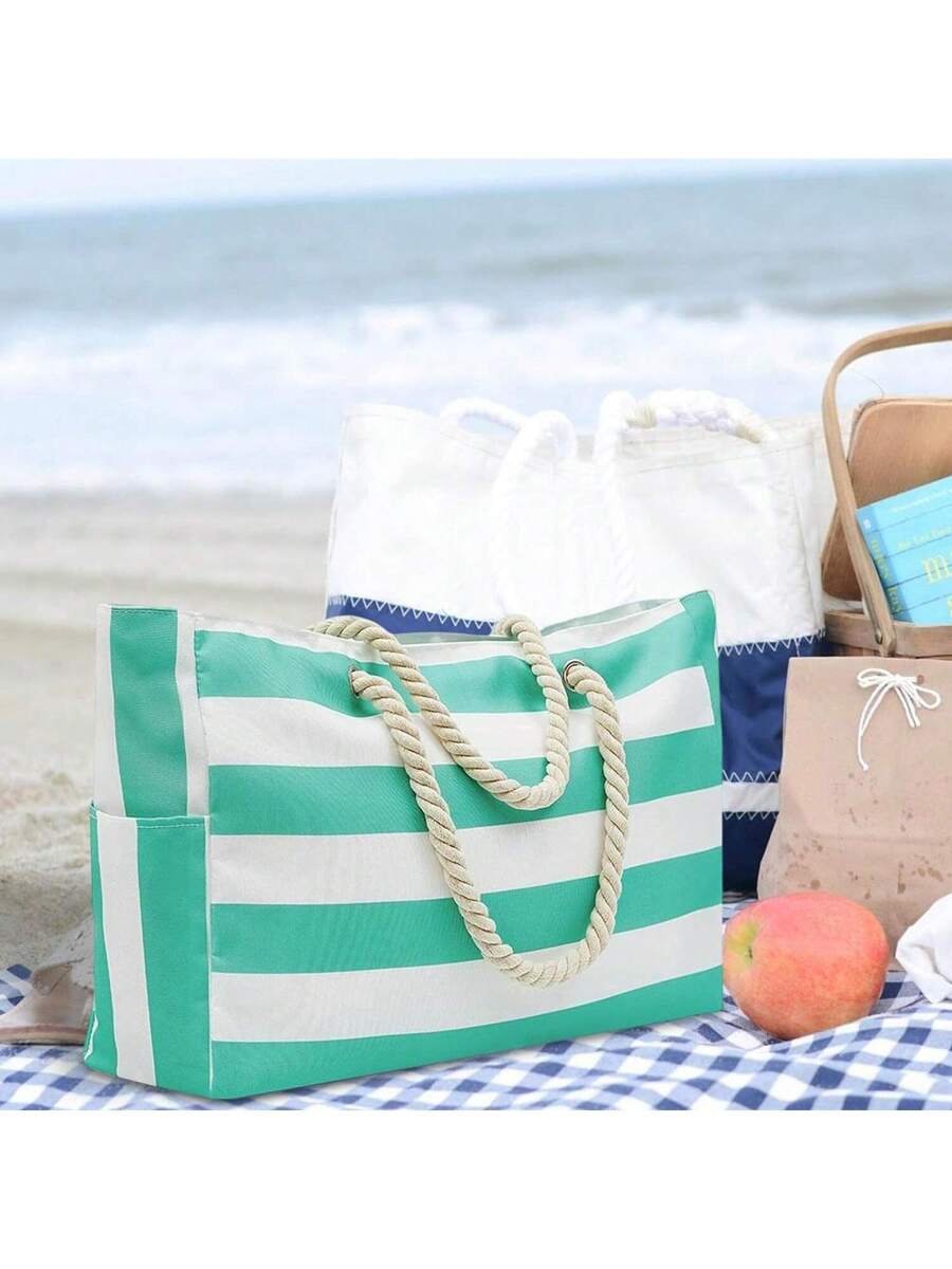 Dames Gestreepte Zomer Strandtas | Groot, Met Canvas