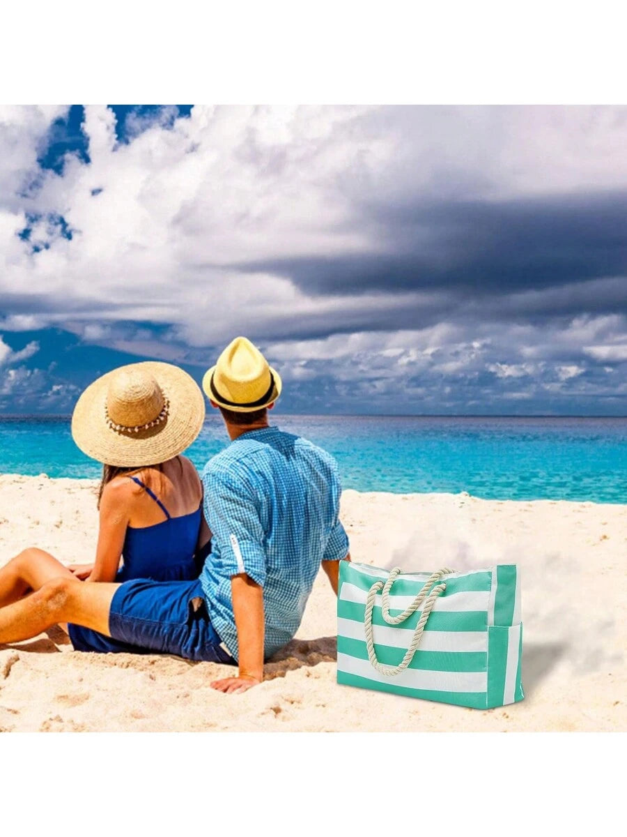 Dames Gestreepte Zomer Strandtas | Groot, Met Canvas