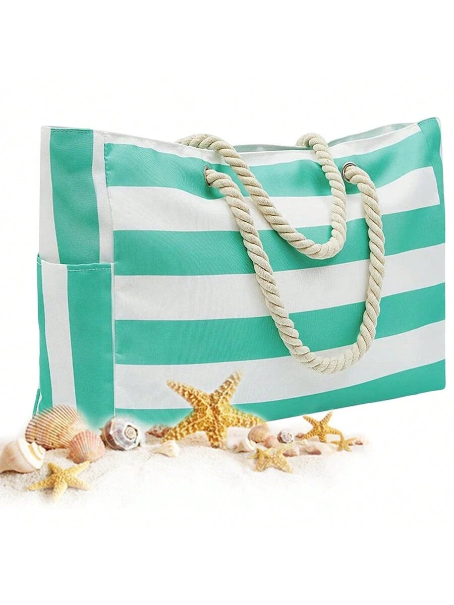 Dames Gestreepte Zomer Strandtas | Groot, Met Canvas