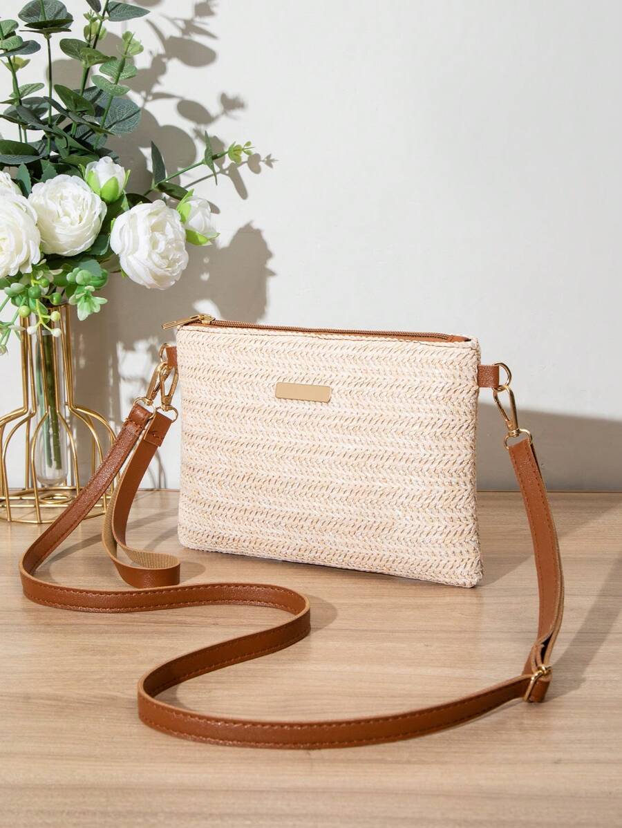 Dames Kleine Zomer Rieten Tas | Modern, Met Leren Schouderriem