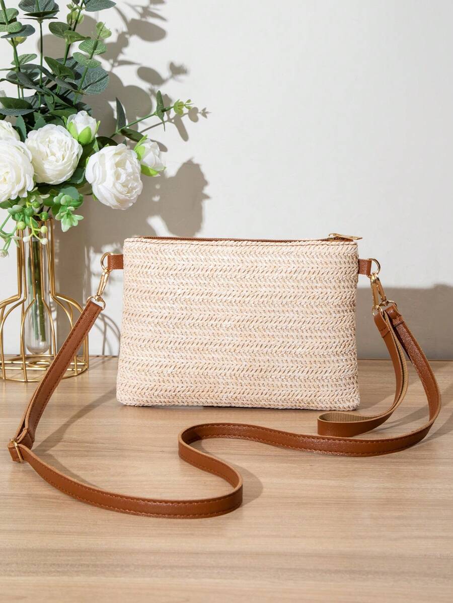 Dames Kleine Zomer Rieten Tas | Modern, Met Leren Schouderriem