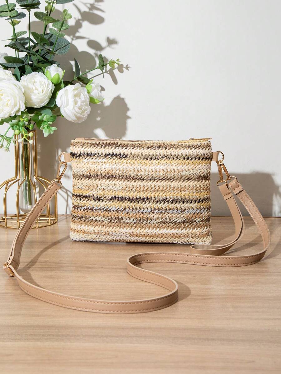 Borsa estiva piccola da donna in paglia | Moderna, con tracolla in pelle