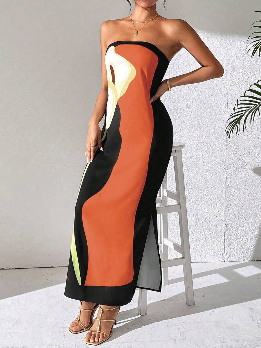 Abito estivo elegante da donna con stampa astratta | Maxi