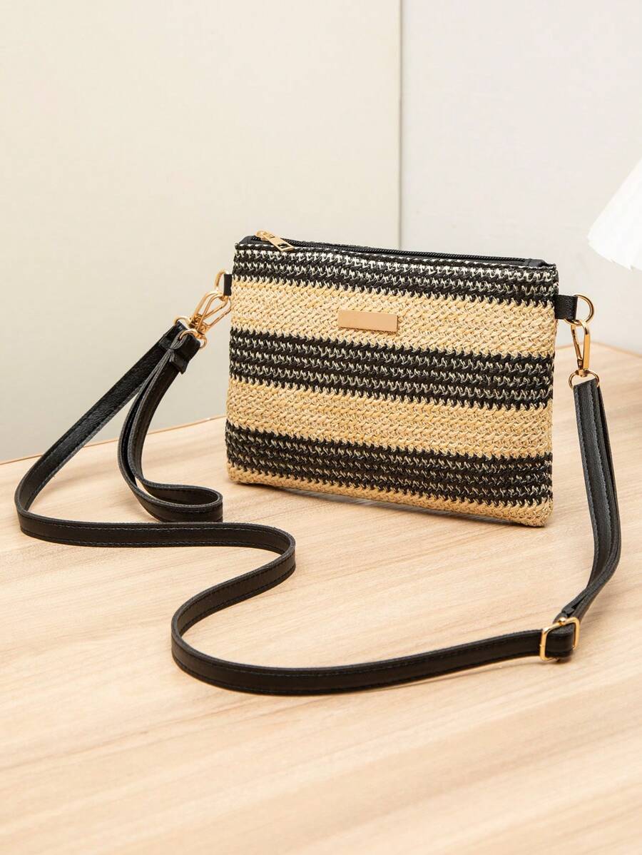 Borsa estiva piccola da donna in paglia | Moderna, con tracolla in pelle