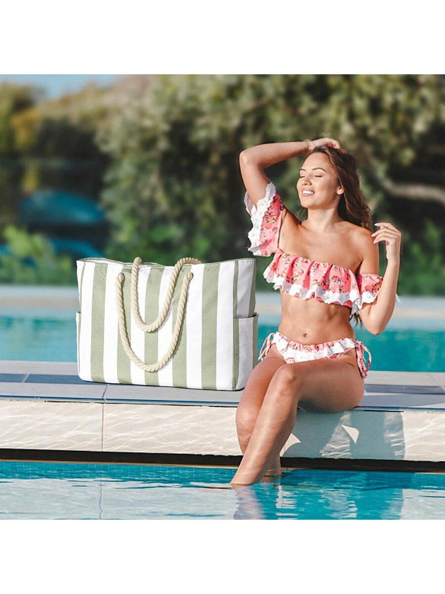 Dames Gestreepte Zomer Strandtas | Groot, Met Canvas