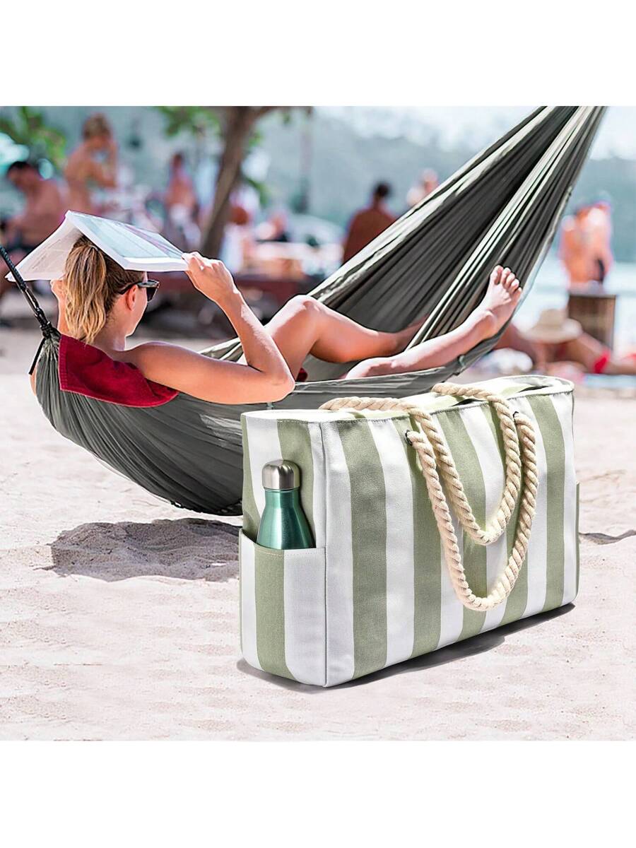 Dames Gestreepte Zomer Strandtas | Groot, Met Canvas