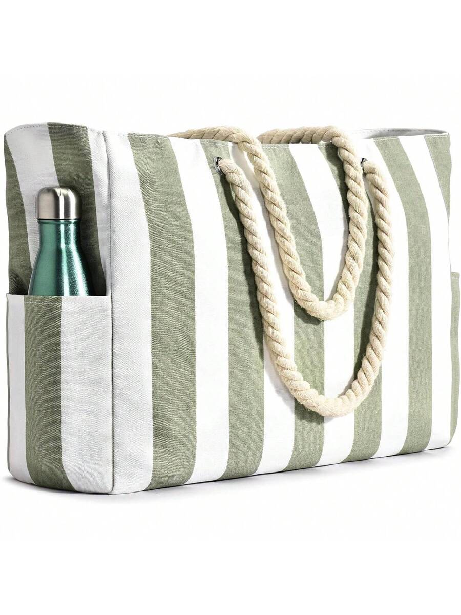 Dames Gestreepte Zomer Strandtas | Groot, Met Canvas