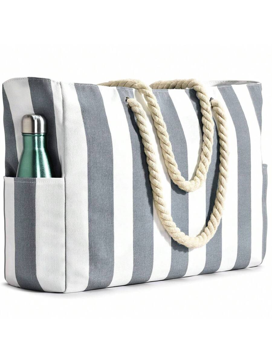 Dames Gestreepte Zomer Strandtas | Groot, Met Canvas