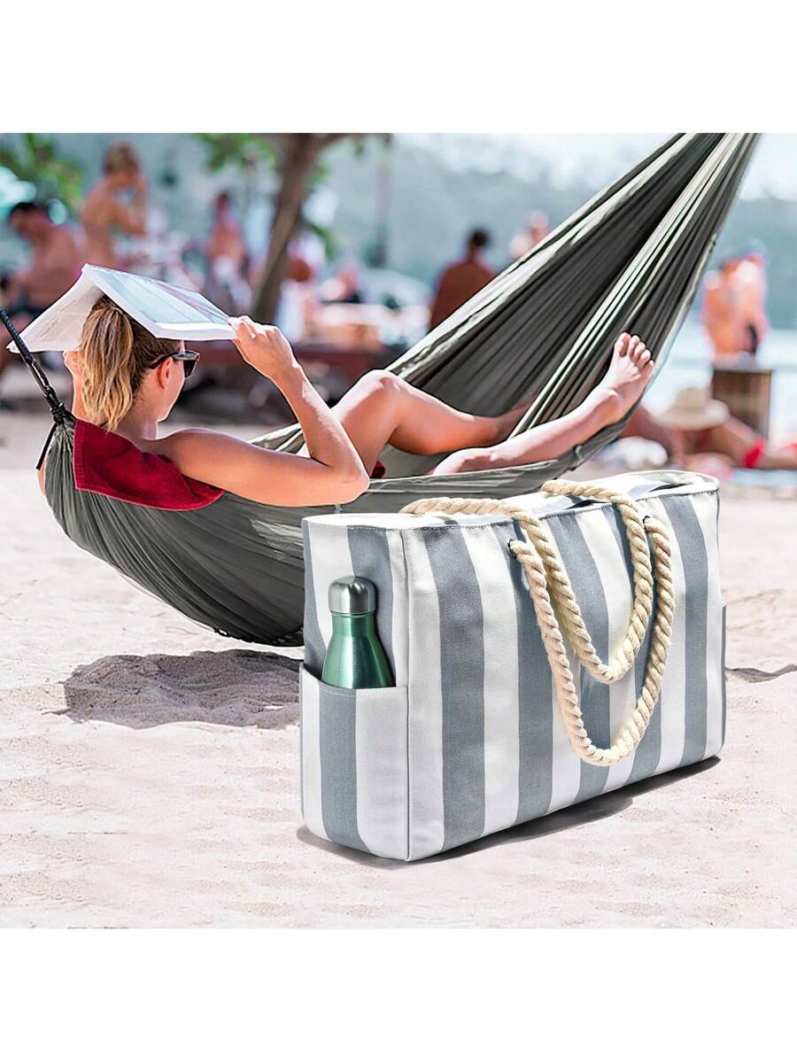Dames Gestreepte Zomer Strandtas | Groot, Met Canvas
