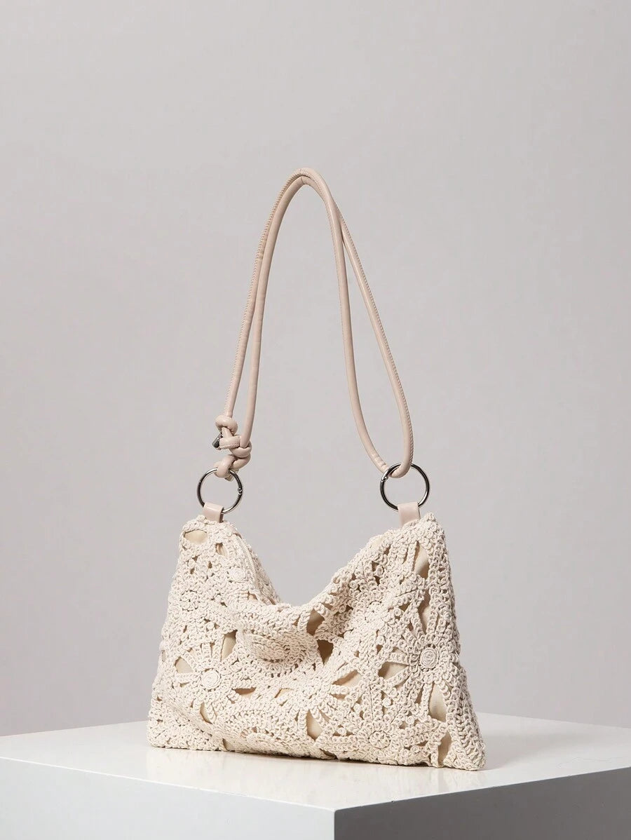 Dames Bohemian Zomer Rieten Tas | Klein, Met Gehaakt Design