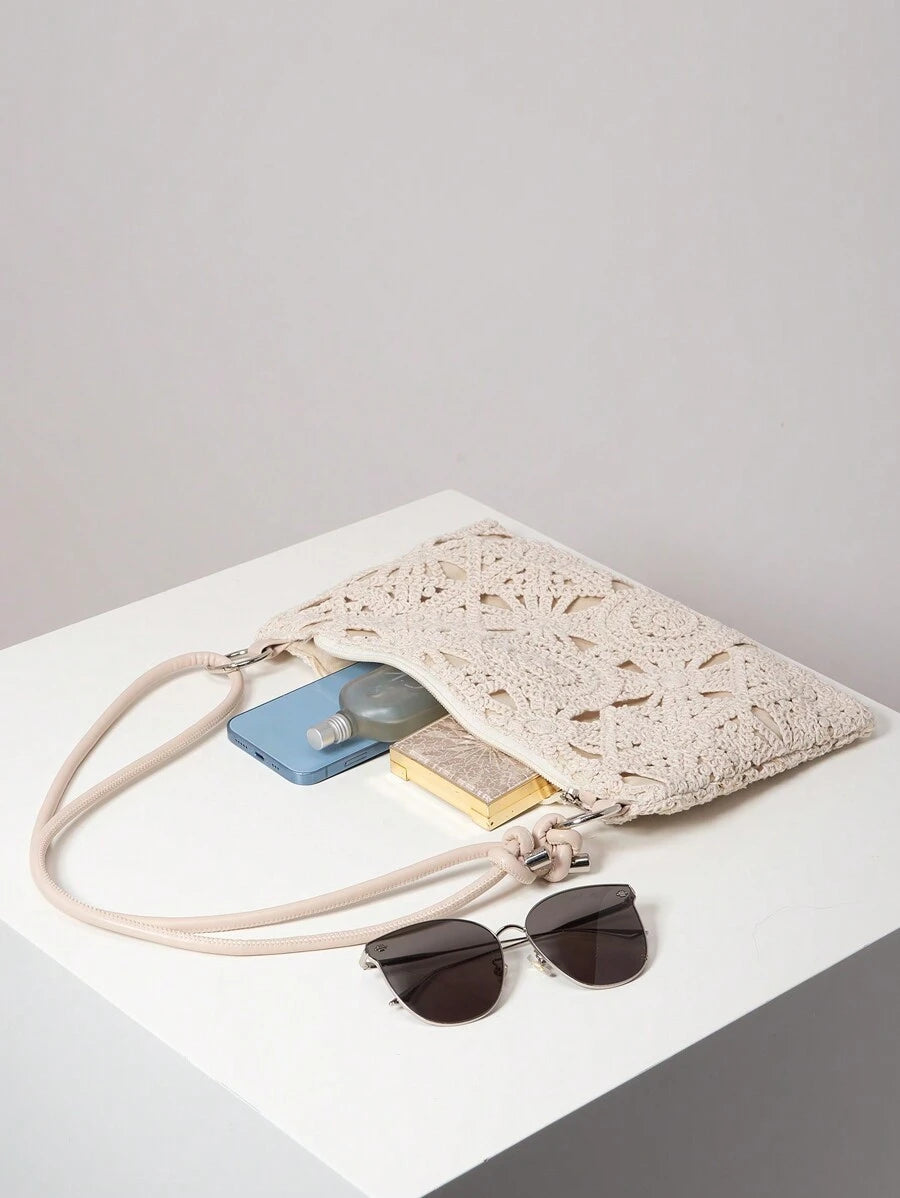 Dames Bohemian Zomer Rieten Tas | Klein, Met Gehaakt Design