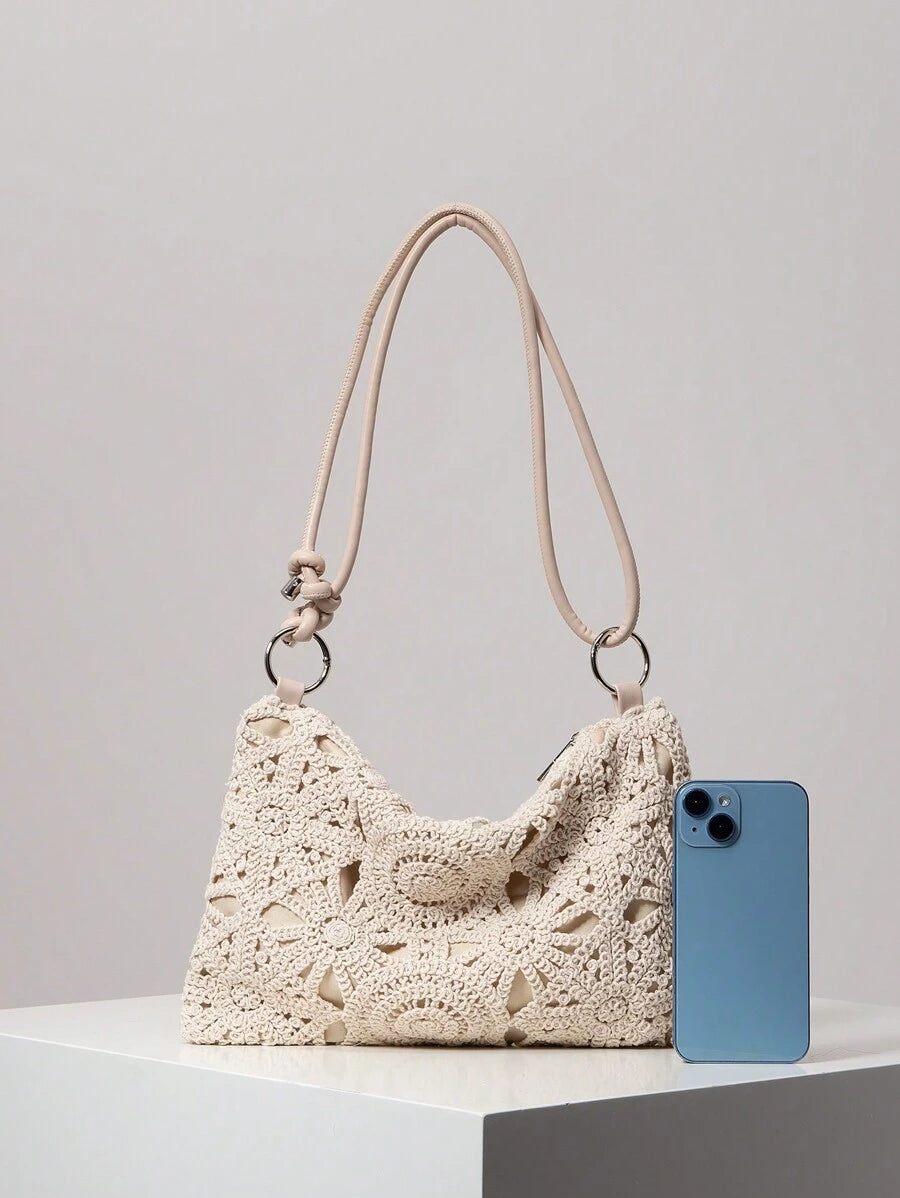 Dames Bohemian Zomer Rieten Tas | Klein, Met Gehaakt Design
