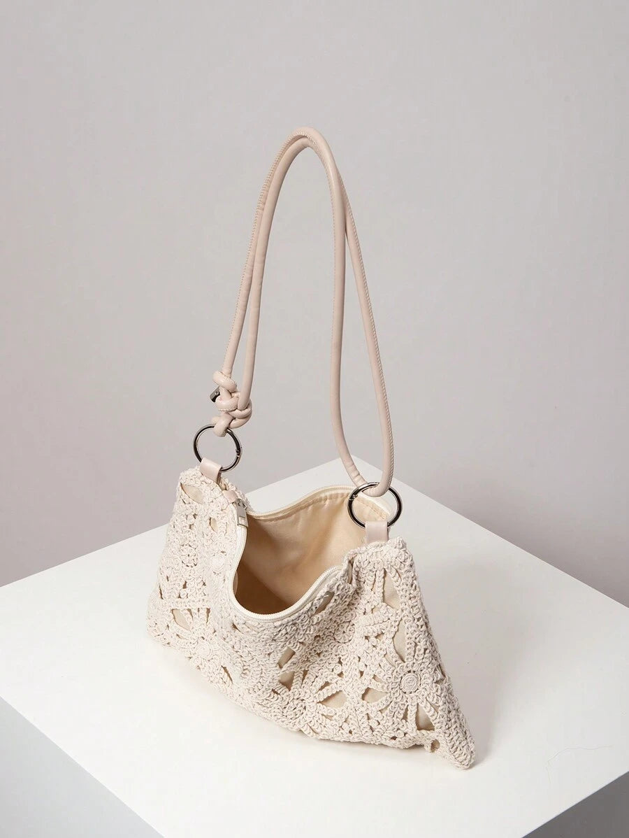 Dames Bohemian Zomer Rieten Tas | Klein, Met Gehaakt Design