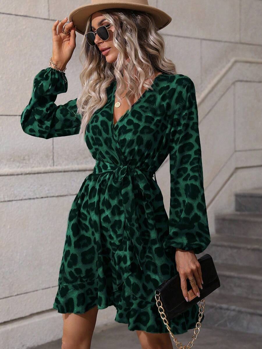 Dames Elegante overslag zomerjurk met luipaardprint | Mini