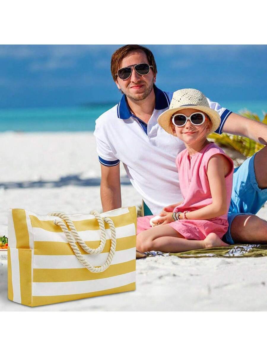 Dames Gestreepte Zomer Strandtas | Groot, Met Canvas