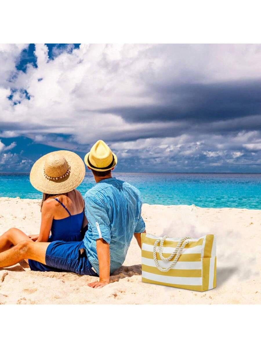 Dames Gestreepte Zomer Strandtas | Groot, Met Canvas