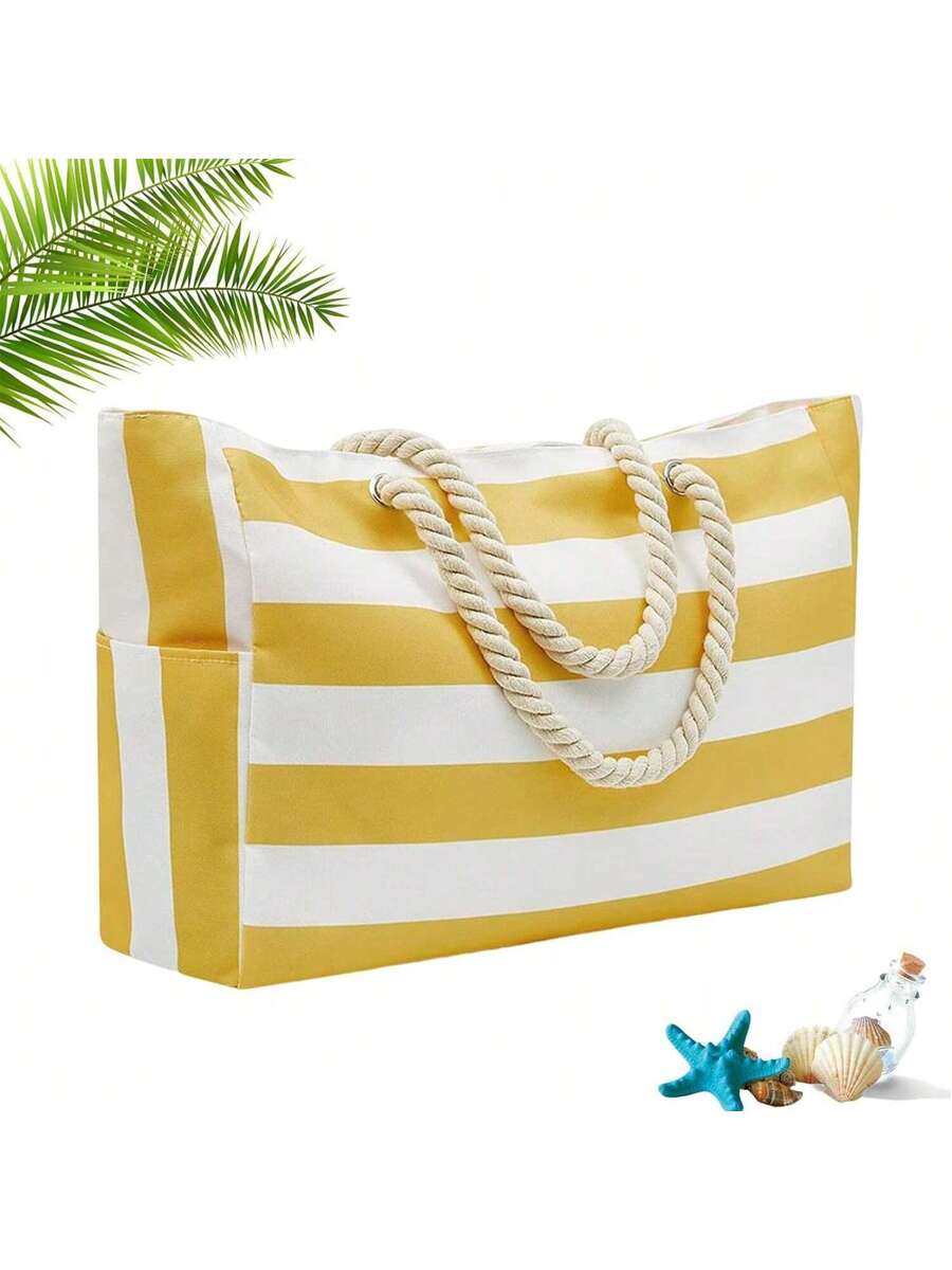 Dames Gestreepte Zomer Strandtas | Groot, Met Canvas