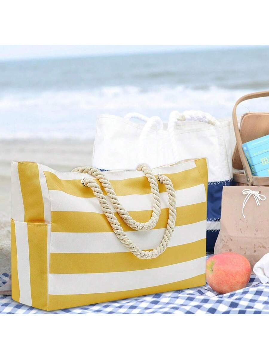 Dames Gestreepte Zomer Strandtas | Groot, Met Canvas