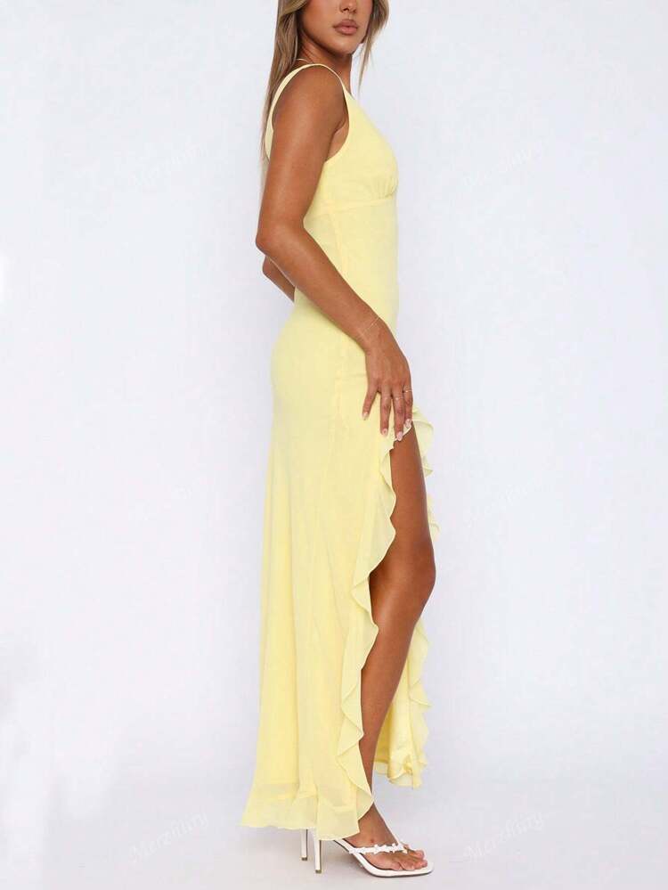 Elegante abito da sera da donna con spacco alto | Maxi