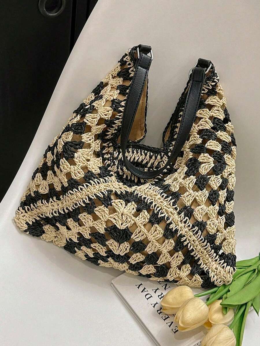 Borsa estiva bohemien da donna in paglia | Grande, design all'uncinetto