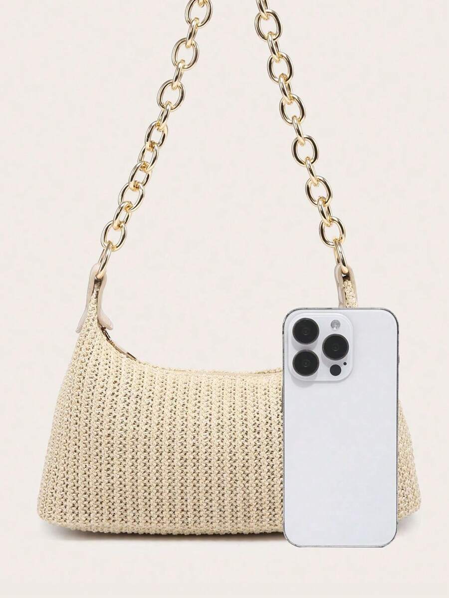 Borsa Estiva Glamour da Donna in Paglia | Piccola, con Catena Dorata