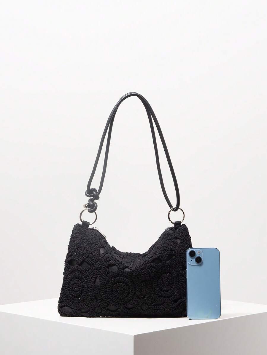 Borsa estiva bohemien da donna in paglia | Piccola, con design all'uncinetto