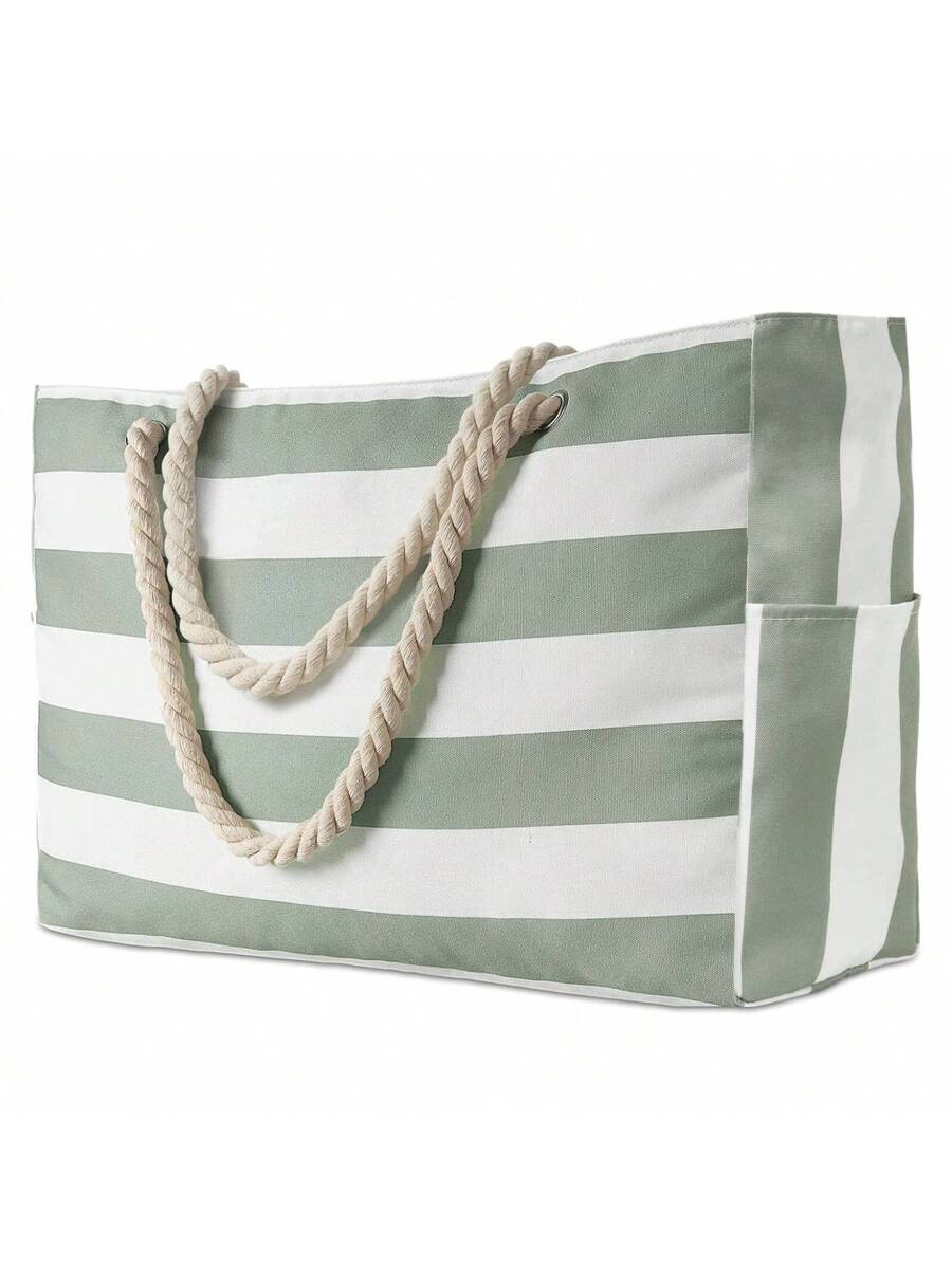 Dames Gestreepte Zomer Strandtas | Groot, Met Canvas