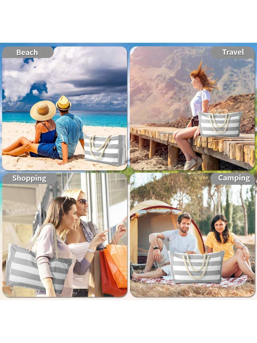 Dames Gestreepte Zomer Strandtas | Groot, Met Canvas