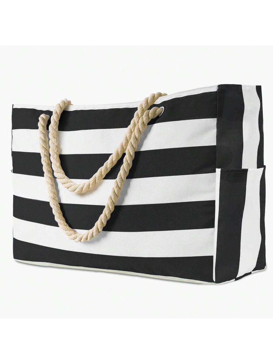 Dames Gestreepte Zomer Strandtas | Groot, Met Canvas