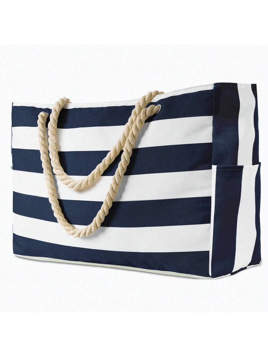 Dames Gestreepte Zomer Strandtas | Groot, Met Canvas