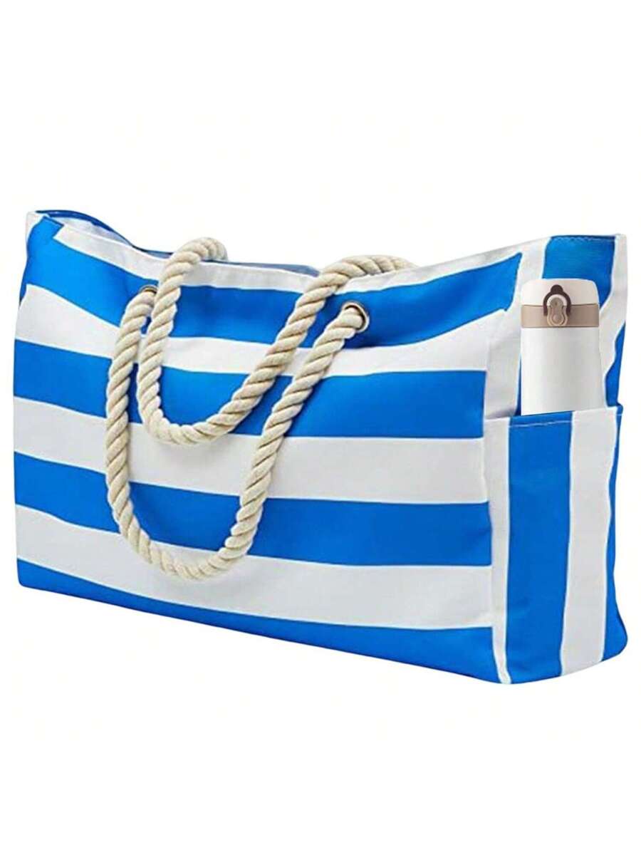 Dames Gestreepte Zomer Strandtas | Groot, Met Canvas