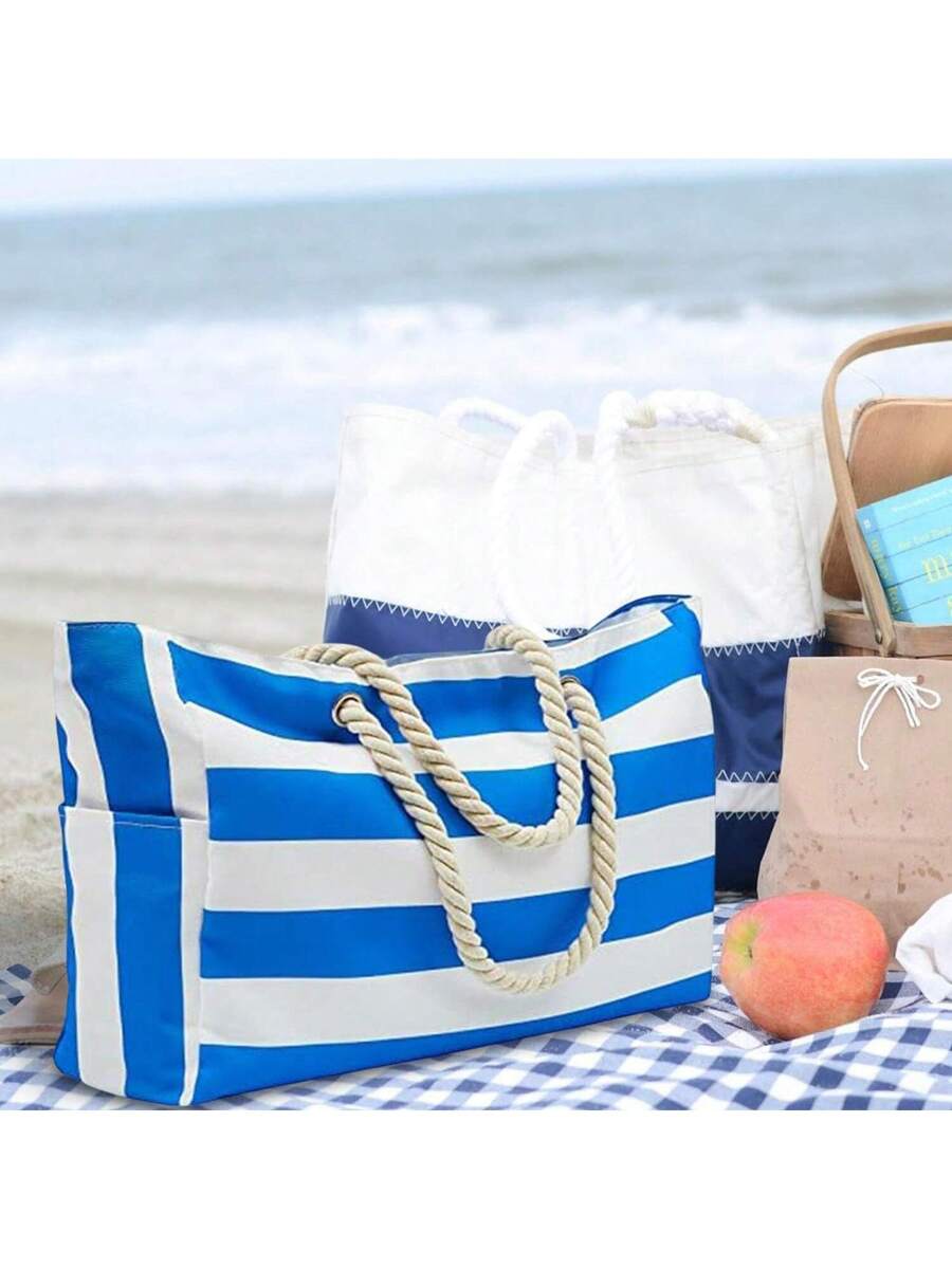 Dames Gestreepte Zomer Strandtas | Groot, Met Canvas