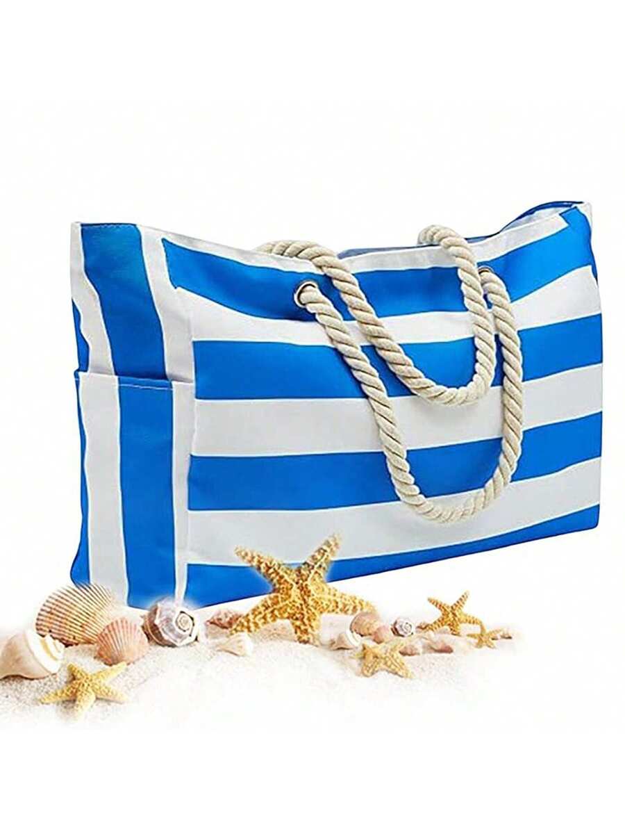 Dames Gestreepte Zomer Strandtas | Groot, Met Canvas