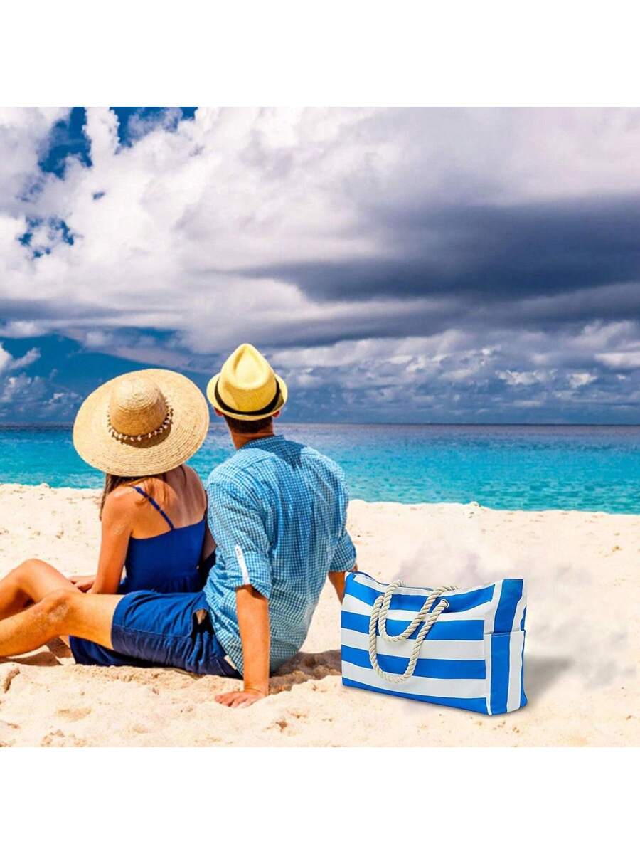 Dames Gestreepte Zomer Strandtas | Groot, Met Canvas