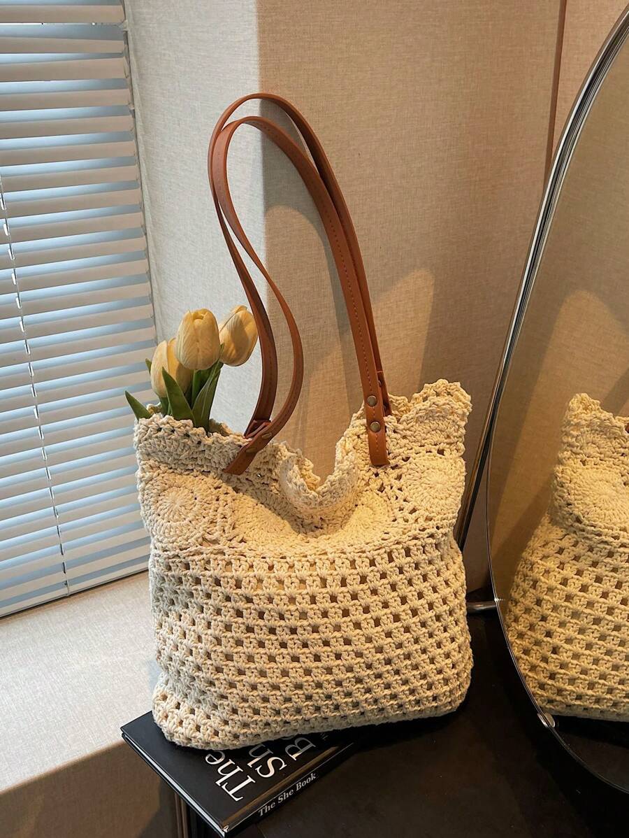 Borsa estiva bohemien da donna in paglia | Grande, design all'uncinetto