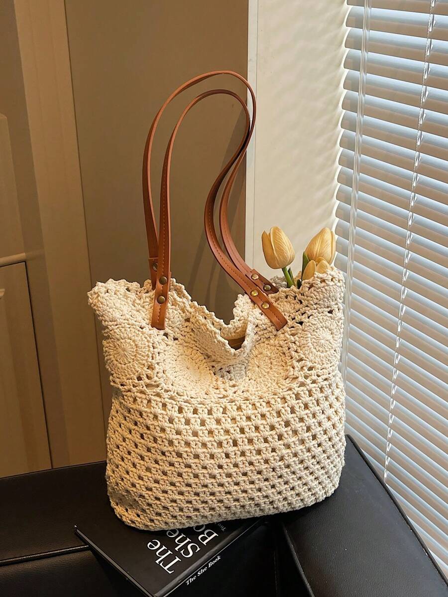 Borsa estiva bohemien da donna in paglia | Grande, design all'uncinetto