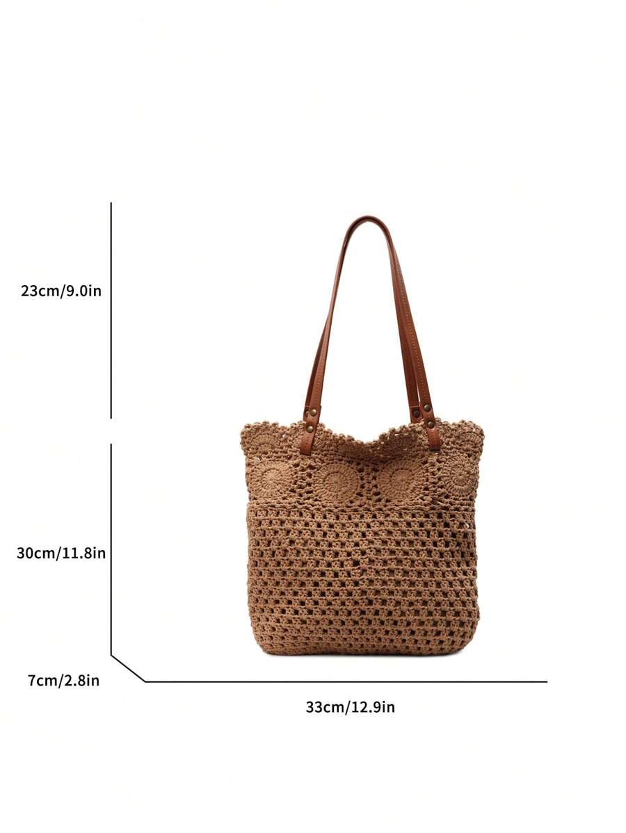 Borsa estiva bohemien da donna in paglia | Grande, design all'uncinetto