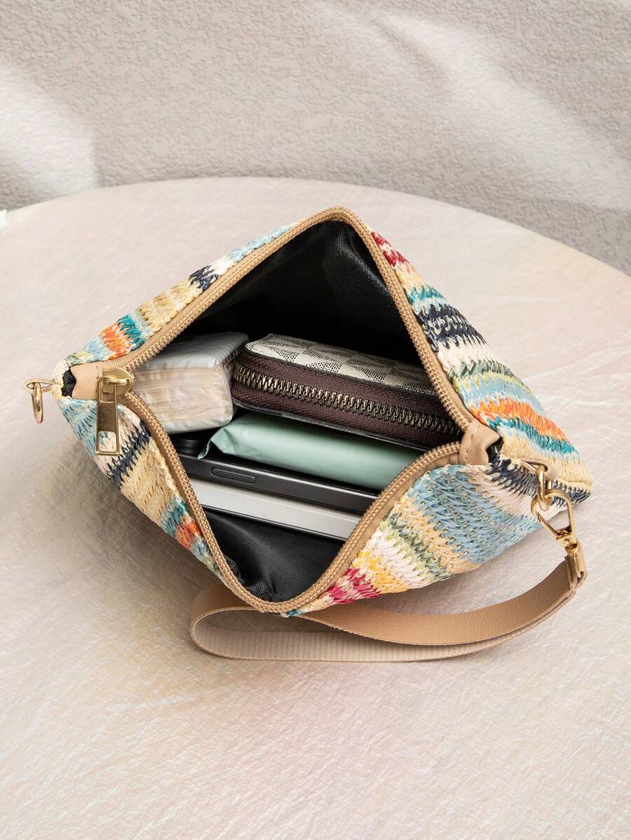 Borsa estiva piccola da donna in paglia | Moderna, con tracolla in pelle