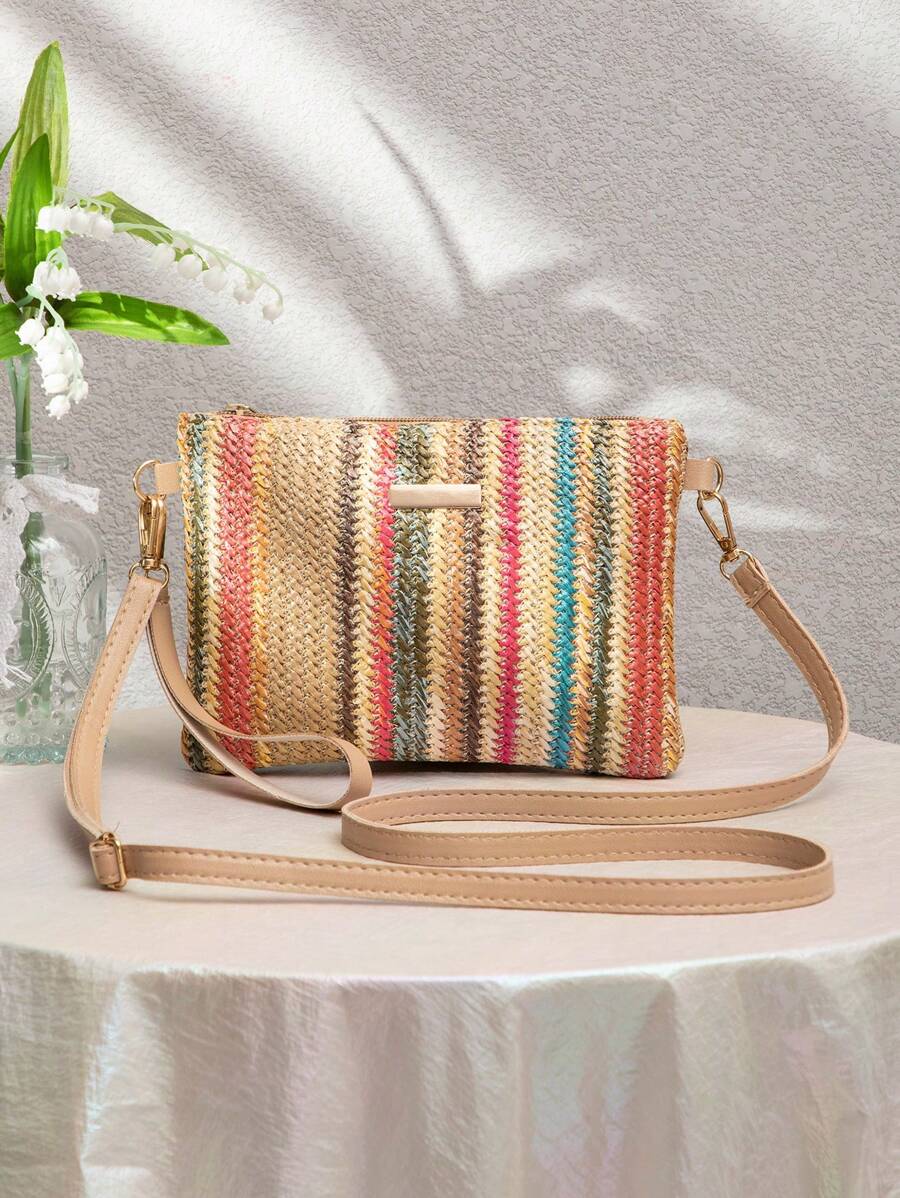 Dames Kleine Zomer Rieten Tas | Modern, Met Leren Schouderriem
