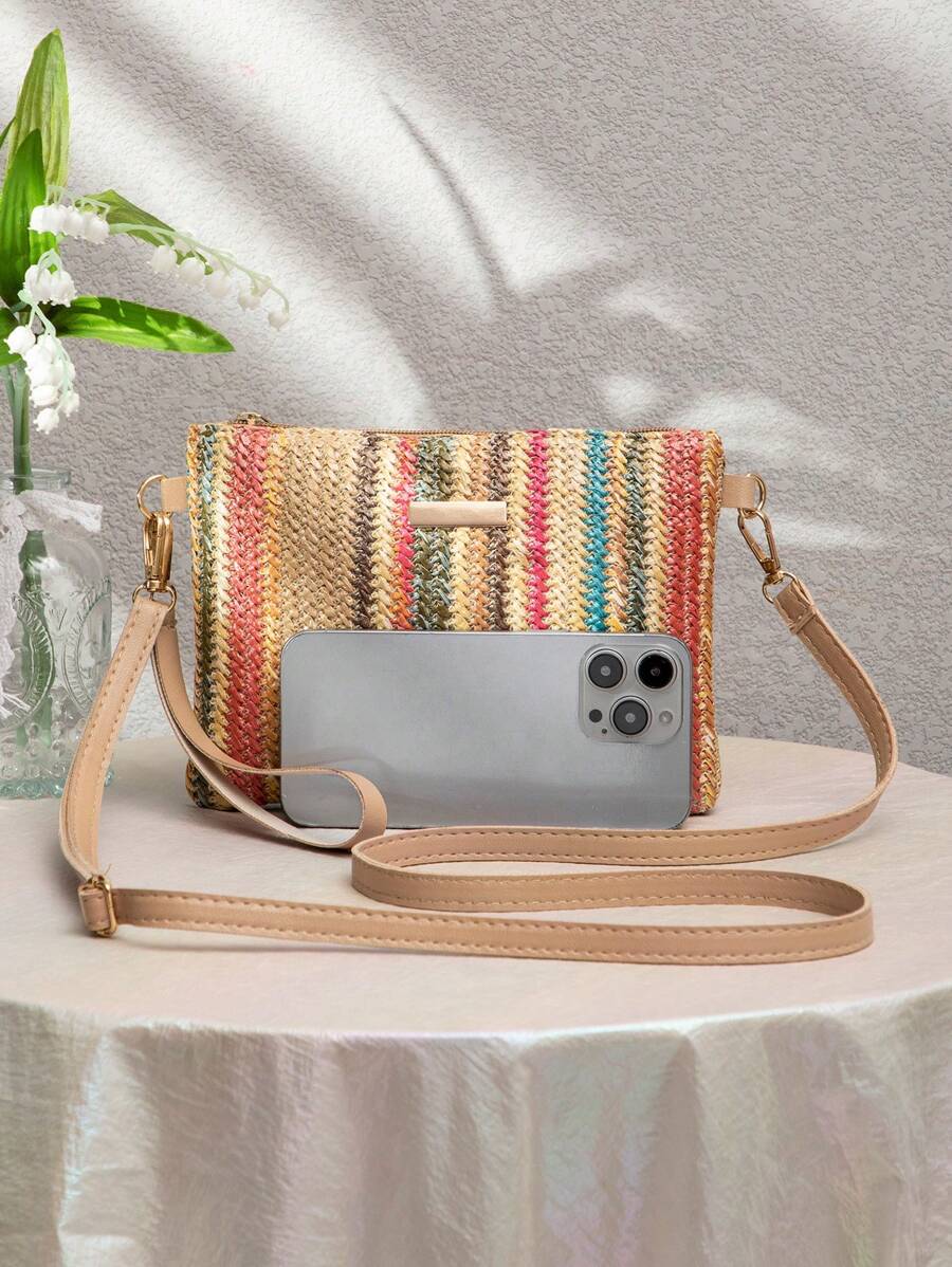 Dames Kleine Zomer Rieten Tas | Modern, Met Leren Schouderriem